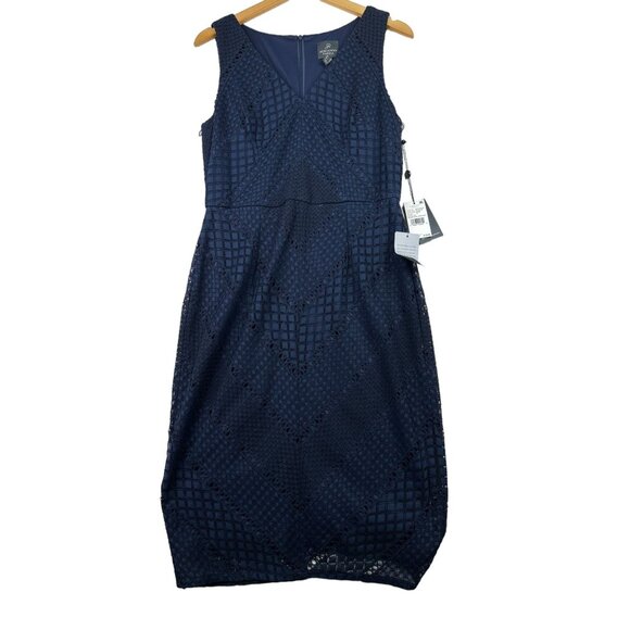 New Adrianna‎ Papell VIntage Stripe Lace Sheath Dress size 12 Blue - Picture 1 of 7